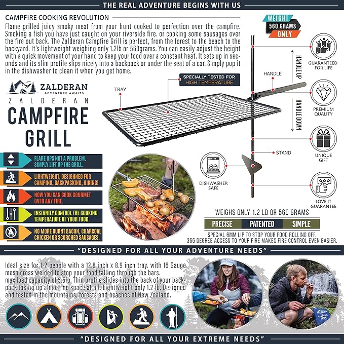 Campfire Grill ??Small, Lightweight 304 Stainless Steel Cooking Grate for Camping, Hiking