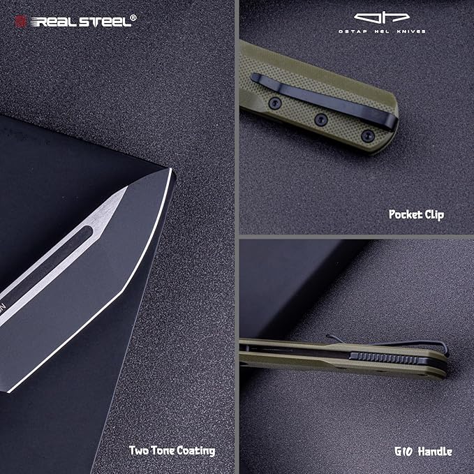 REALSTEEL G-Tanto Pocket Knife,Folding Knives,2.6" Nitro-V Blade,Double Detent Ball Slipjoint