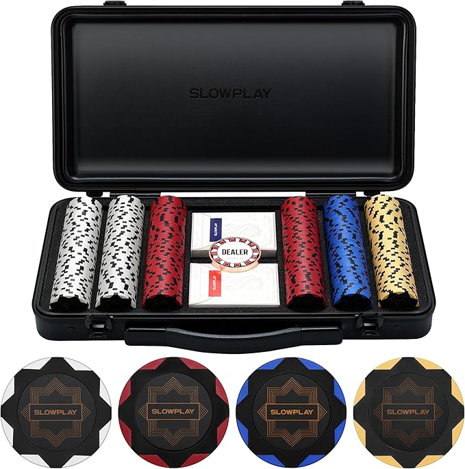 SLOWPLAY Nash 14g Clay Poker Chip Set for Texas Hold'em, 300 PCS [Blank Chips - Black Gold Edition]