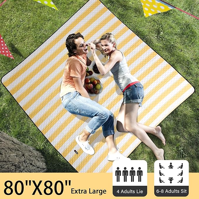HX&OD Extra Large Picnic Outdoor Blanket, 80”x80” Waterproof Picnic Mat Foldable Camping Blanket