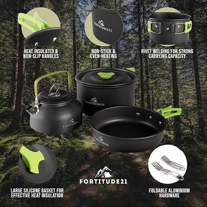 Camping Cookware Set - 19-Piece Lightweight Backpacking Cookware with Pots, Pans, Utensils