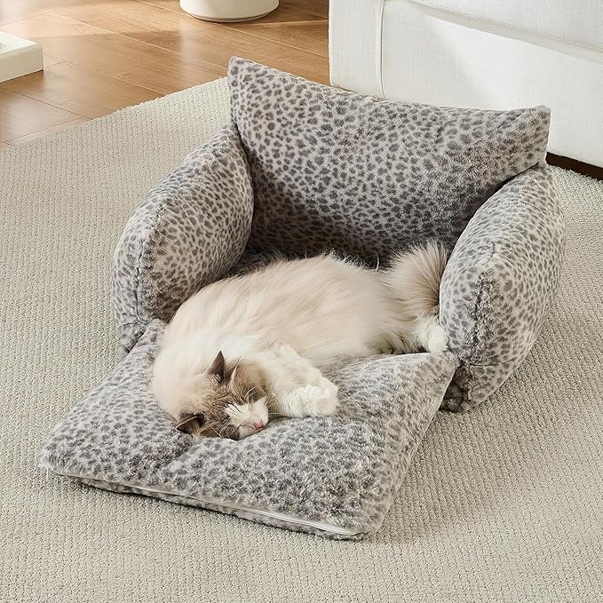 Hollypet Cat Bed Fluffy Plush Mutifuctional Double-Layer Soft Pet Couch Orthopedic Sofa Nest Beds