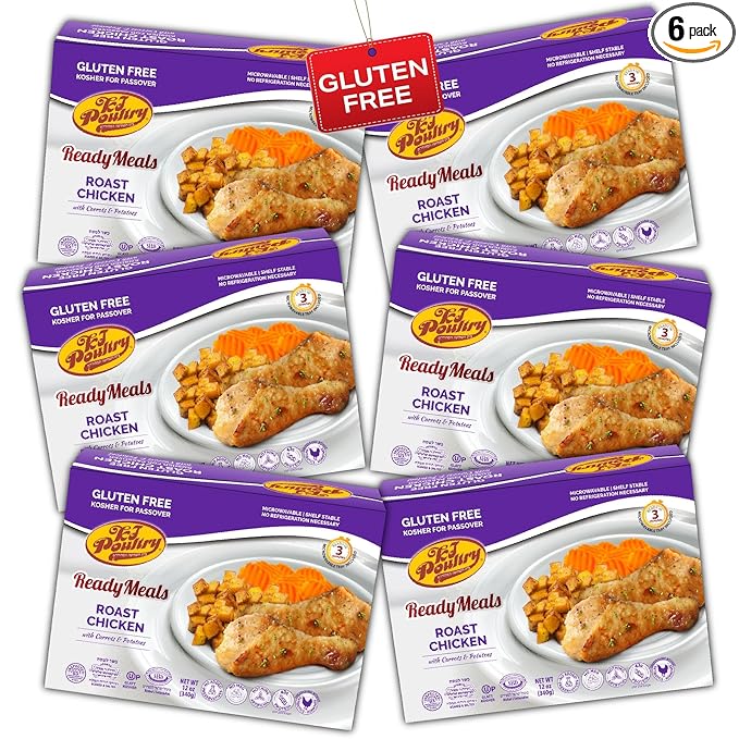 KJ Poultry Kosher for Passover Gluten Free Meals, Roast Chicken with Potato & Carrots, Halal, (6