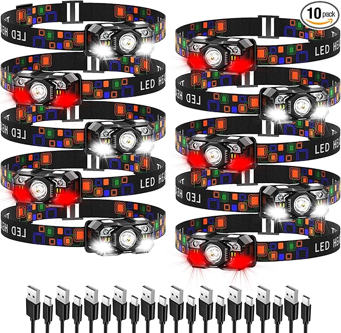 KunHe 10 Pack Headlamp Flashlight Head Lamps led Rechargeable Headlight Motion Sensor Head Lamp 10