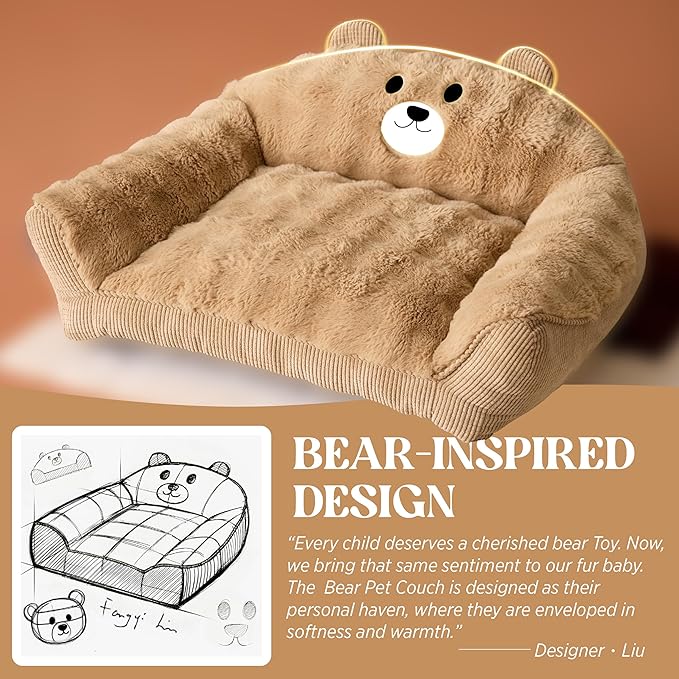 LE SURE Cute Cat Couch for Pets - Fluffy Original Bear Design for Small Dog Bed, Supportive Dog