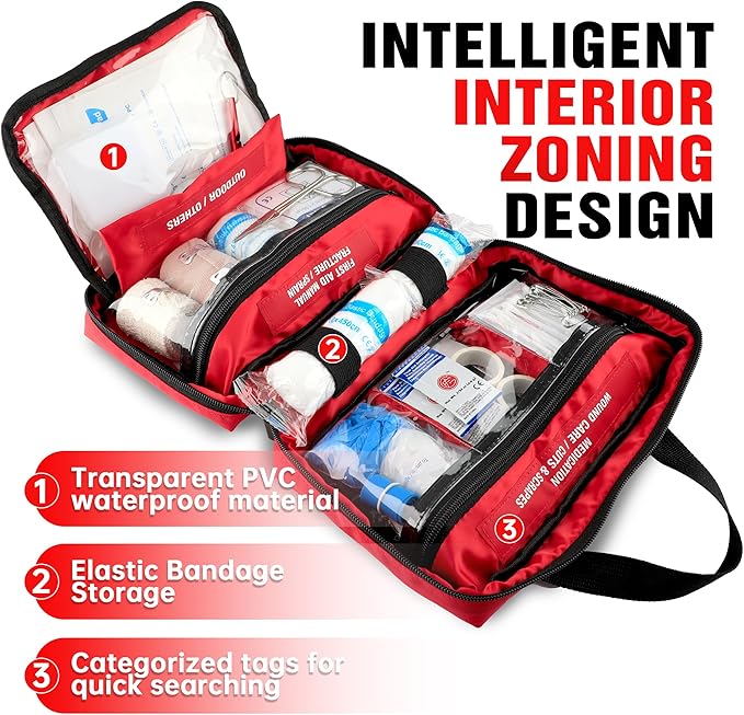 Kitgo First Aid Kit with Hospital Grade Medical Supplies, 220pcs Emergency Medical Trauma Kit, Gift