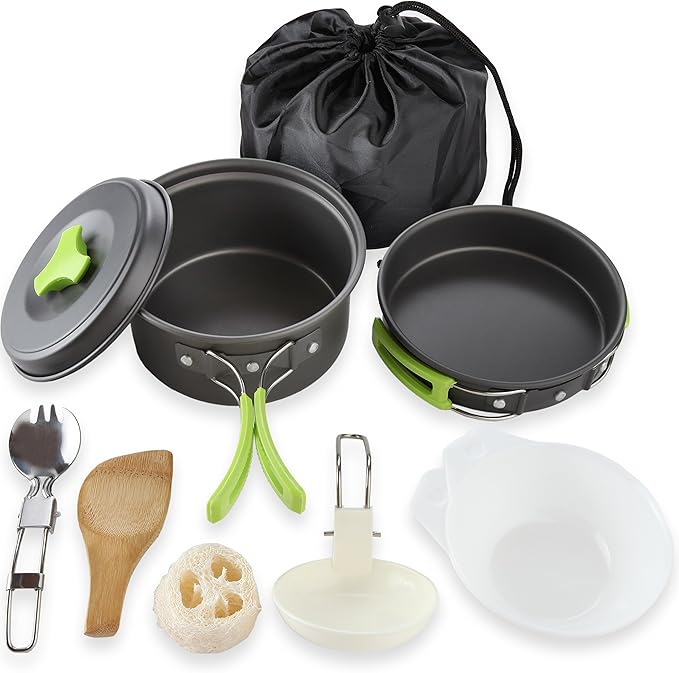 MalloMe Camping Cookware Mess Kit for Backpacking Gear ??Camping Cooking Set - Camping Pots and