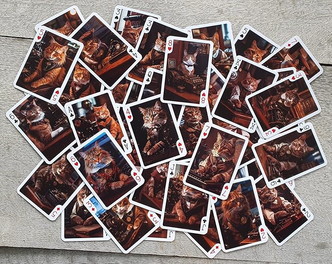 Steampunk Cats Playing Cards (Poker Deck 54 Cards All Different) Cats Working in Steampunk Office