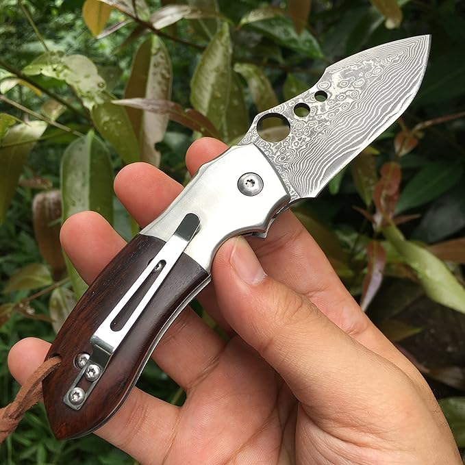 ALBATROSS Premium Damascus Steel Folding Pocket Knife with Liner Lock - EDC Knife with Sandalwood