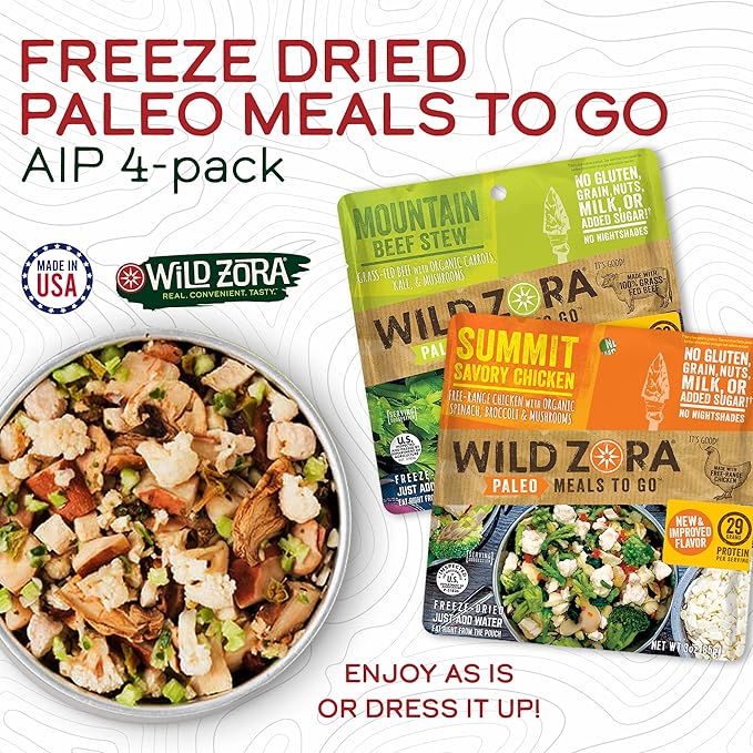 Wild Zora Paleo Freeze Dried Meals for Backpacking & Camping - Healthy Gluten Free & Grain Free