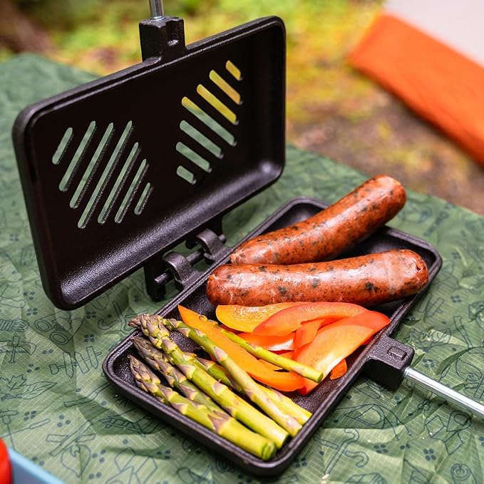 Coghlan's Pre-Seasoned Cast Iron Broiler with Removable Handles, Break-Apart Hinge – Ideal for