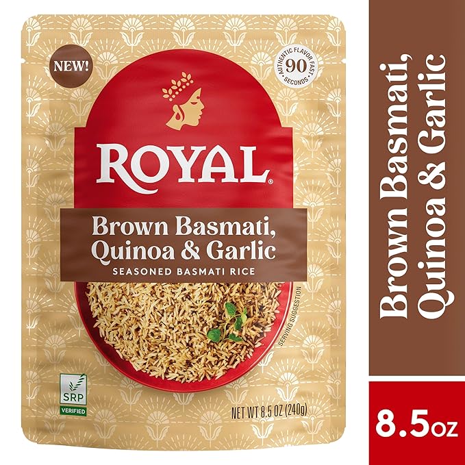 Royal Basmati Brown Rice with Quinoa and Garlic - Ready to Heat Basmati Rice - (6 Pack) 8.5 oz