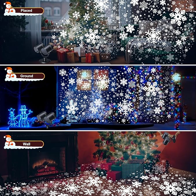 Toodour Snowflake Christmas Projector Lights Outdoor, Double Head Dynamic Snowflake Projector