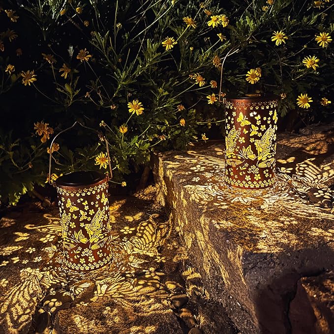 Solar Lanterns Outdoor Hanging Lantern Lights,Fairy Metal Decor Lanterns-Waterproof LED Decorative