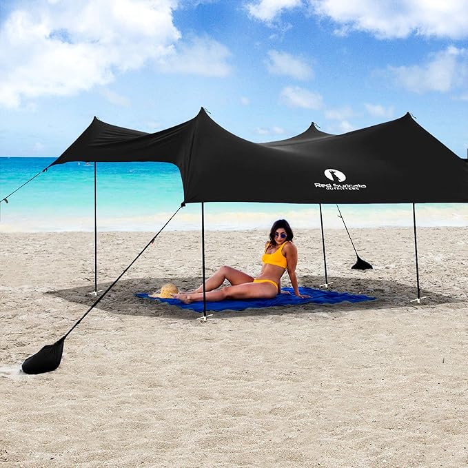 Red Suricata Family Beach Tent & Canopy, UPF50 Sun Shade, 4 Aluminum Poles, Sand Shovel, Large