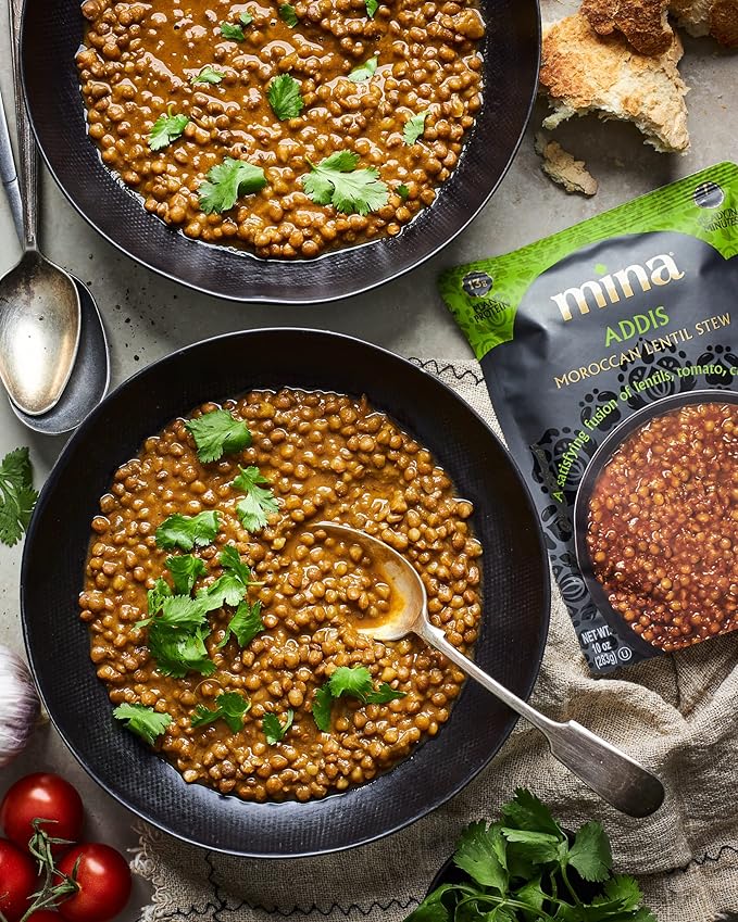 Mina Moroccan Lentils, Ready to Eat, Lentils High In Plant Based Protein, Vegan, Non-GMO, Gluten