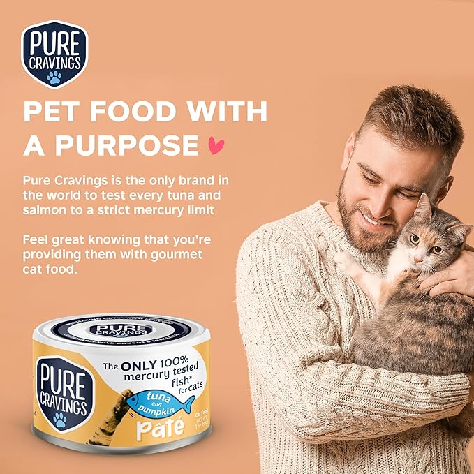 Pure Cravings Tuna and Pumpkin Pate, Canned Wet Cat Food, 100% Mercury-Tested, Moist Can Fish