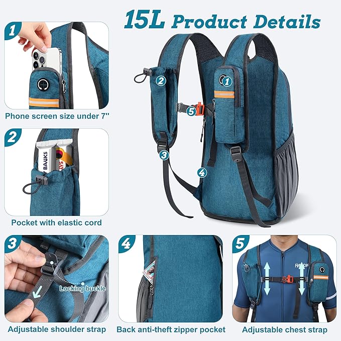 15L Small Hiking Backpack for Men Women Foldable Packable Back Pack Ultralight Hiking Daypack for