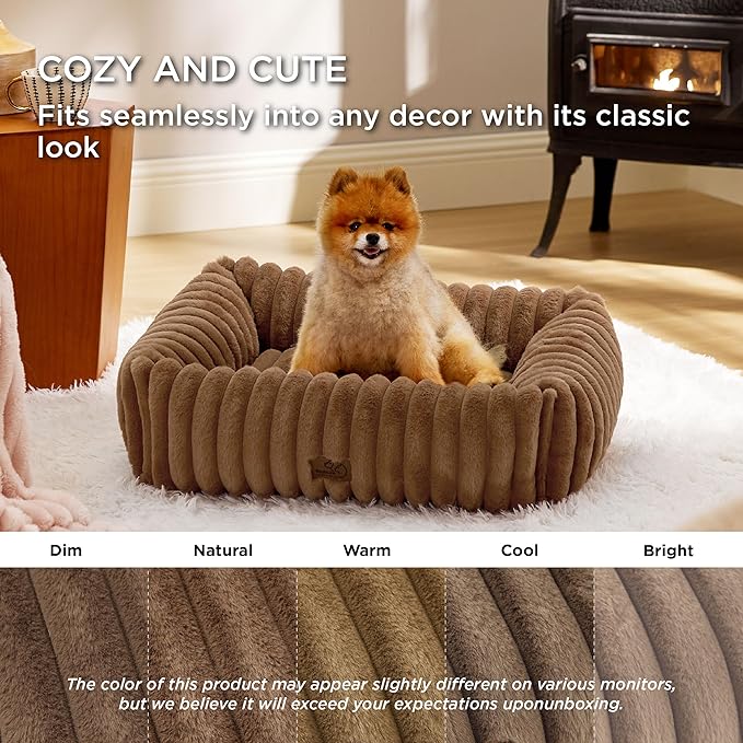 Bedsure Cute Dog Bed for Small Medium Dogs - Washable Furry Puppy Beds, Rectangle Orthopedic
