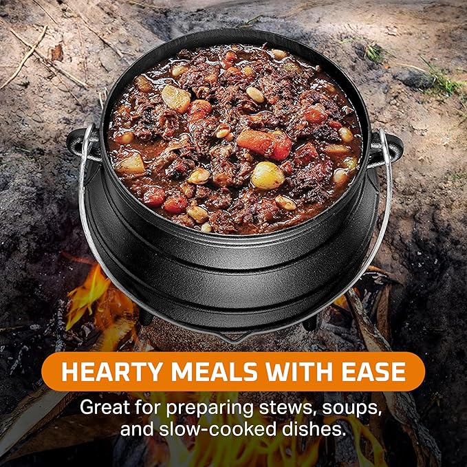 Bruntmor 8-Quart Pre-Seasoned Cast Iron Cauldron - African Potjie Pot with Lid - 3-Legged Pot for