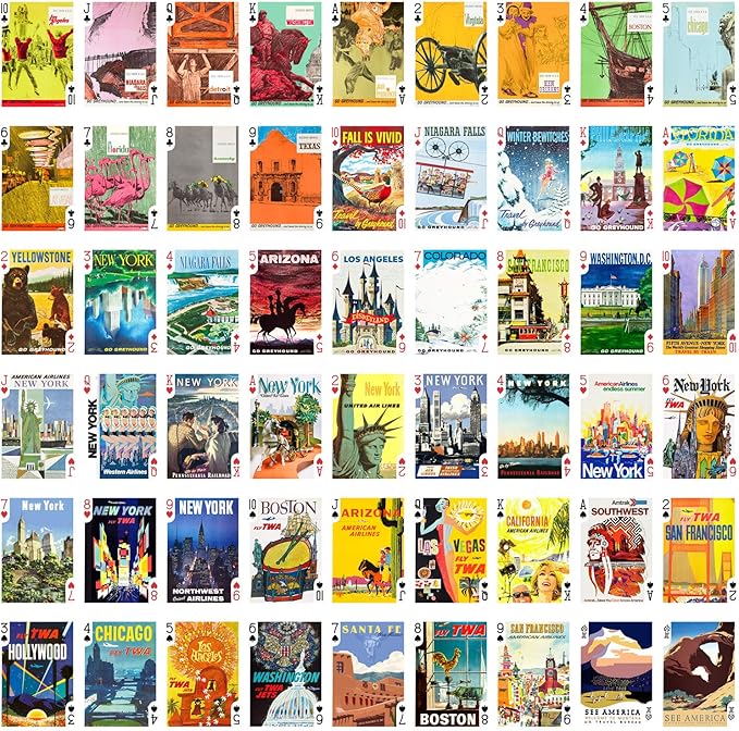 Travel USA Playing Cards (Poker Deck 54 Cards All Different) Vintage USA Airline Railroad Travel