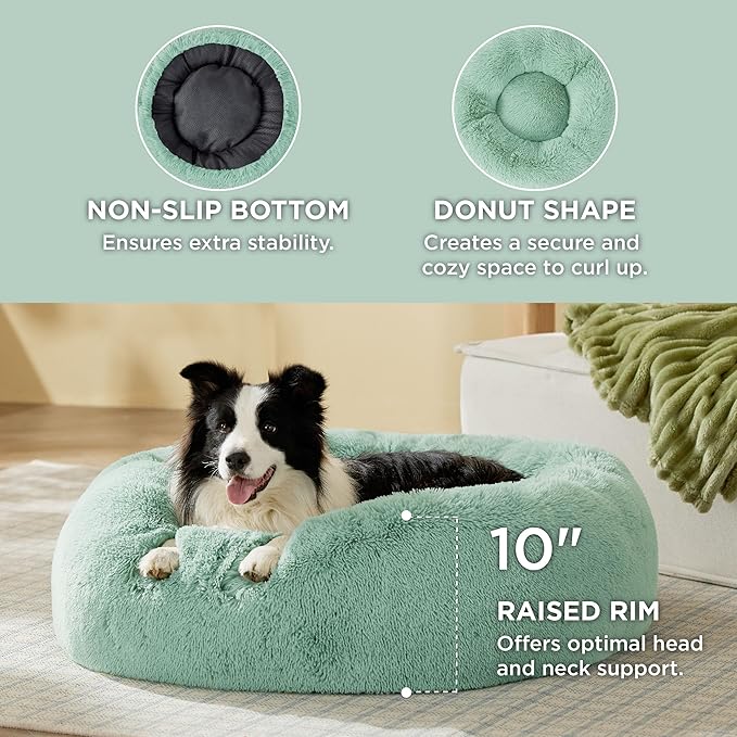 Bedsure Calming Dog Bed for Large Dogs - Donut Washable Large Pet Bed, 36 inches Anti-Slip Round