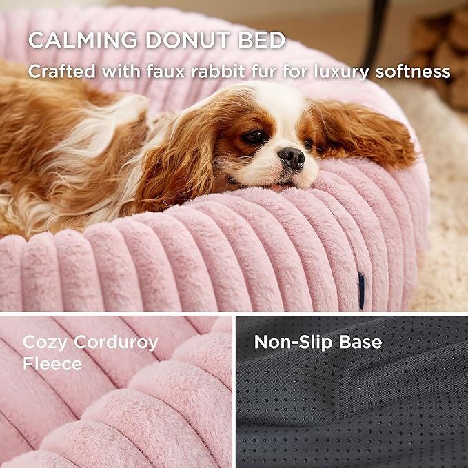 Bedsure Donut Small Dog Bed - Dog Beds for Small Dogs with Corduroy Fleece & Anti Slip Bottom