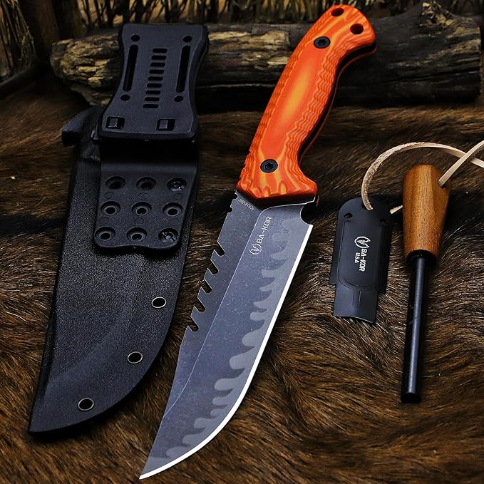 BA-KOR 12.4in Full Tang Fixed Blade Hunting Knife ??6mm 9CR18MoV Steel, G10 Handle, Stonewashed