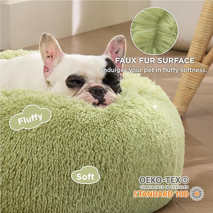 Bedsure Calming Dog Bed for Small Dogs - Donut Washable Small Pet Bed, Round Anti-Slip Fluffy Plush