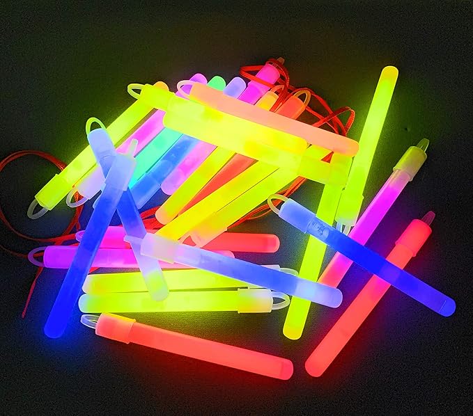 Bulk 120 Piece 4" Glow Stick with Cord Assortment - Ideal For Halloween, New Years Eve, Dances or