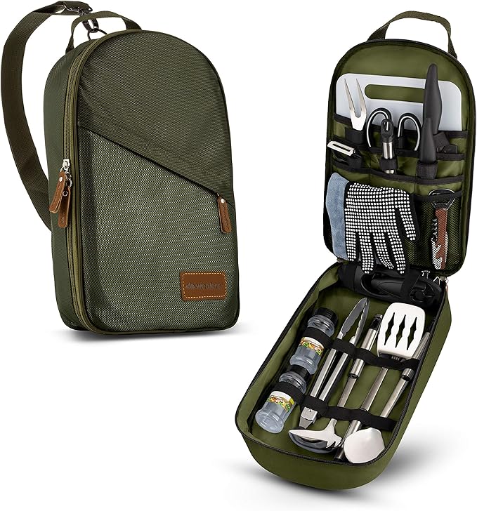 Camp Kitchen Cooking Utensil Set Travel Organizer Grill Accessories Portable Compact Gear for