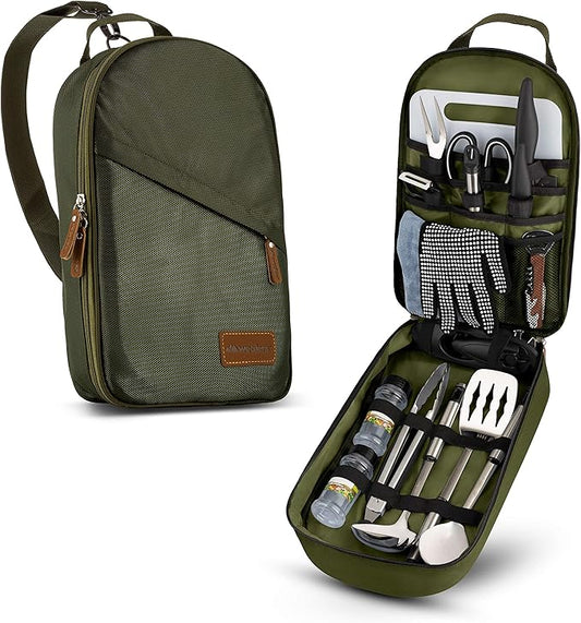 Camp Kitchen Cooking Utensil Set Travel Organizer Grill Accessories Portable Compact Gear for