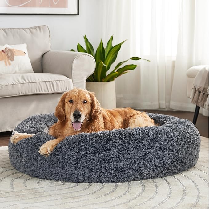 Bedsure Calming Dog Bed for Extra Large Dogs - Donut Washable Large Pet Bed, 45 inches Anti-Slip