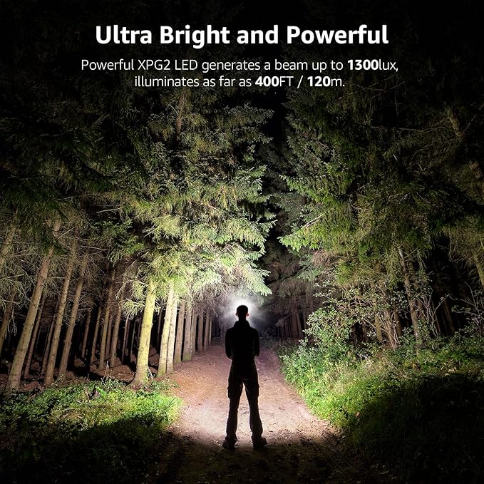 Lepro 320015 Battery Powered Headlamp - 1300Lux Super Bright LED Head Lamp with Red Light, IPX4