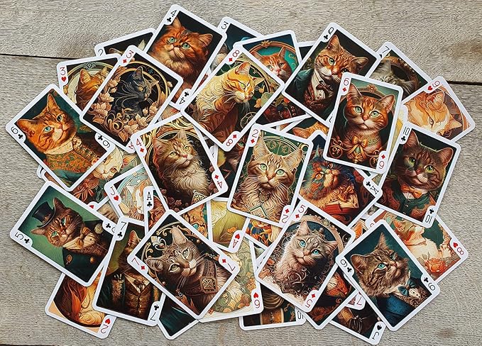 Art Nouveau CAT Portraits Playing Cards (Poker Deck 54 Cards All Different) Art Nouveau Art Deco