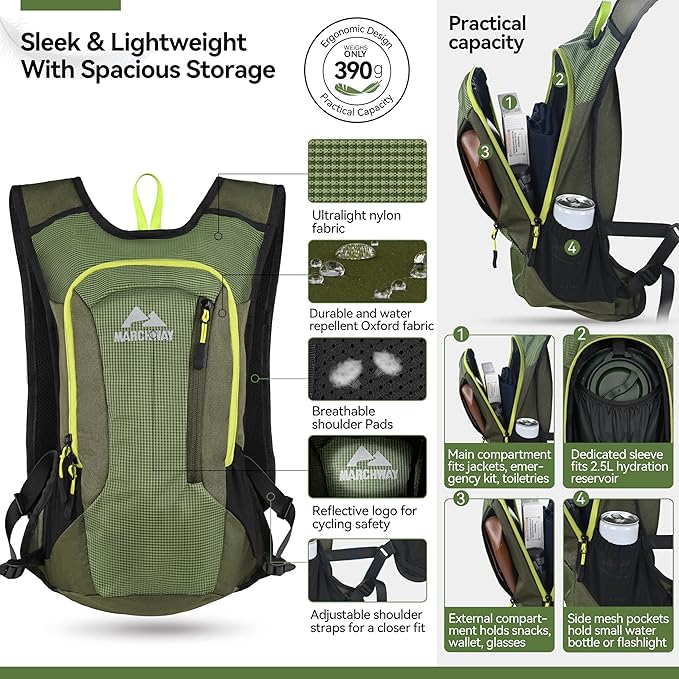MARCHWAY Lightweight Hydration Backpack with Vest Style Straps & 2.5L TPU Water Bladder, Versatile