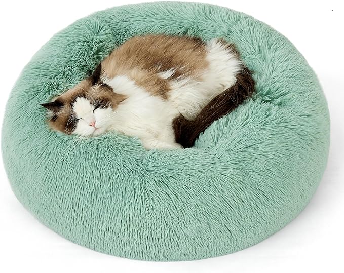 Bedsure Calming Cat Beds for Indoor Cats - Small Cat Bed Washable 20 inches, Anti-Slip Round Fluffy