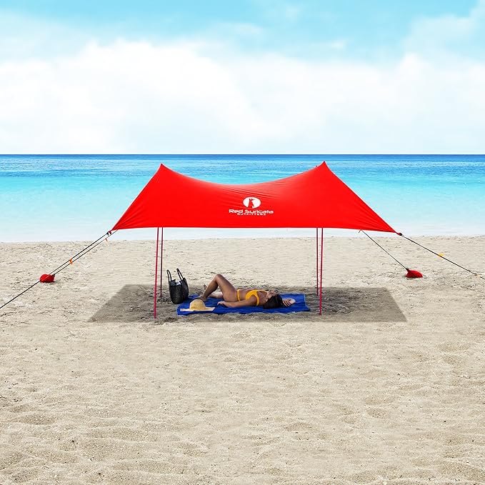 Red Suricata Family Beach Tent & Beach Canopy, UPF50 Sun Beach Shade, Sunshade with 4 Aluminum