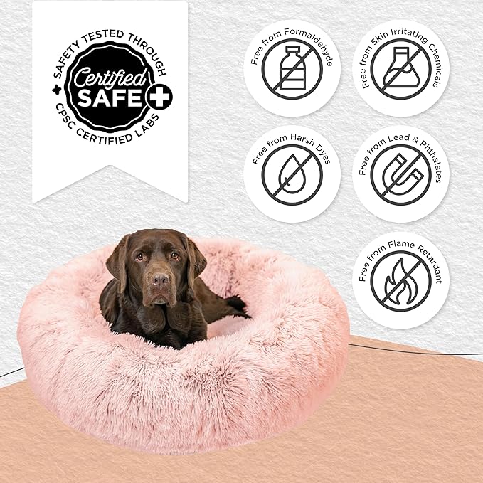 Best Friends by Sheri Original Calming Donut Dog and Cat Bed, Shag Faux Fur, Cotton Candy Pink
