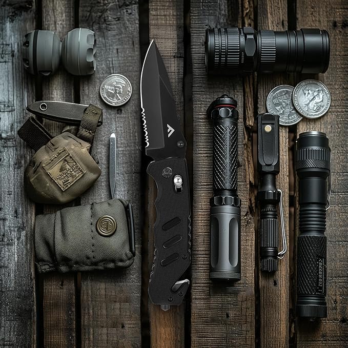 FLISSA Folding Pocket Knife with Clip, Glass Breaker and Seatbelt Cutter, Survival Knife for