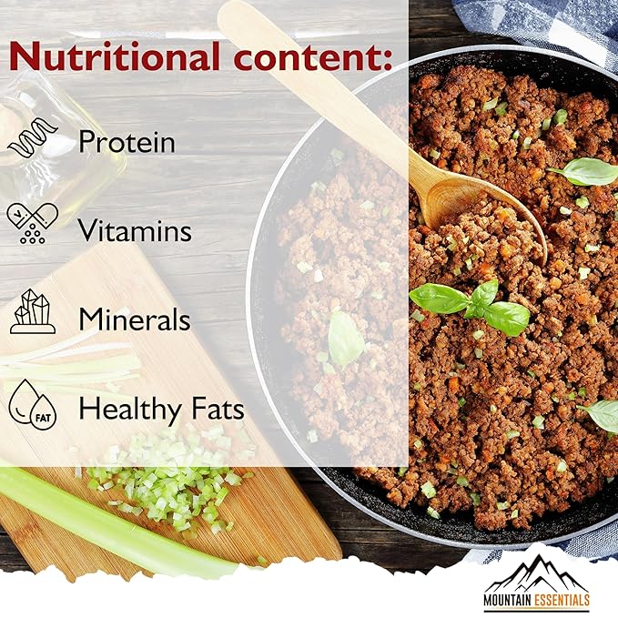MOUNTAIN ESSENTIALS Freeze-Dried Ground Beef ??Pre-Cooked and Ready-to-Eat Hamburger Meat |