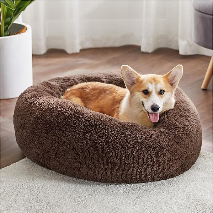 Bedsure Calming Dog Bed for Medium Large Dogs - Donut Washable Large Pet Bed, 33 inches Anti-Slip