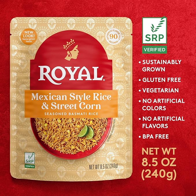 Royal Ready to Heat Mexican Style Rice & Street Corn Seasoned Basmati Rice (8.5oz, Pack of 6)