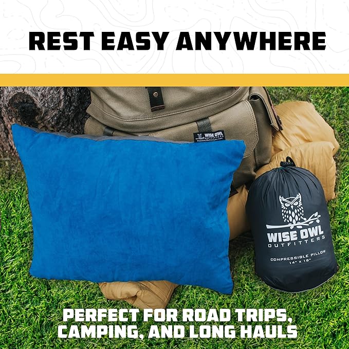 Wise Owl Outfitters Camping Pillow – Memory Foam Travel Pillow for Airplane Sleeping, Hiking