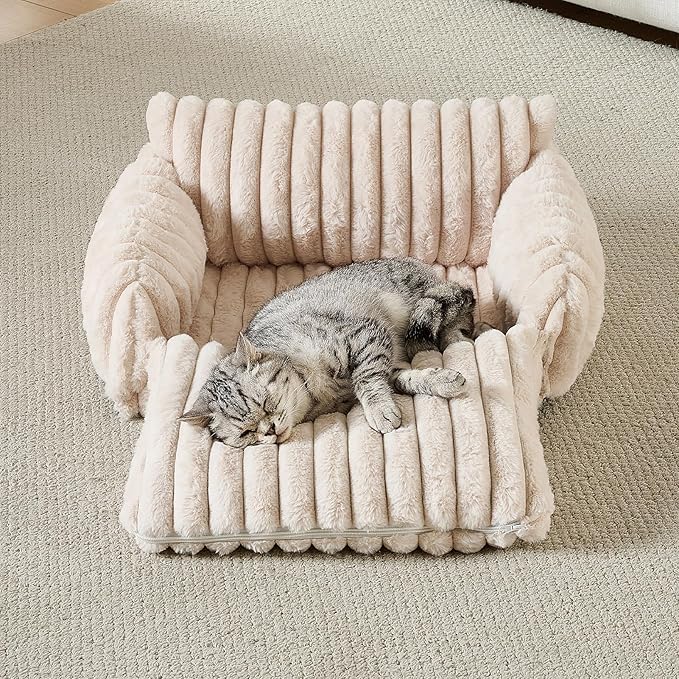 Hollypet Cat Bed Fluffy Plush Mutifuctional Double-Layer Soft Pet Couch Orthopedic Sofa Nest Beds