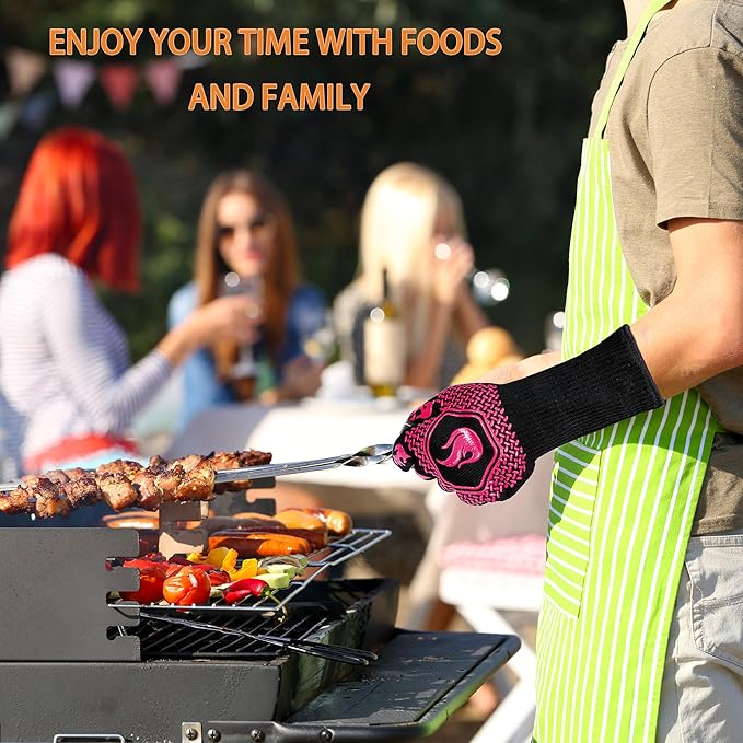 BBQ Fireproof Gloves, Grill Cut-Resistant Gloves 1472°F Heat Resistant Gloves, Non-Slip Silicone