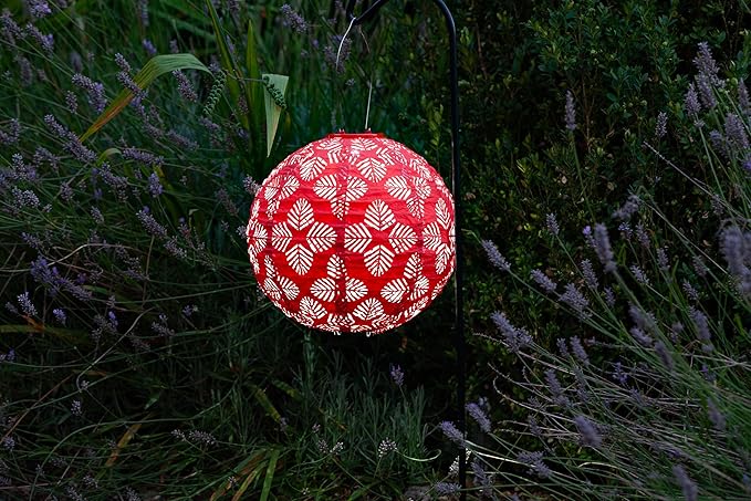 Allsop Soji Stella - Brights Geo Palm - 12" Outdoor Solar Lantern - Chili