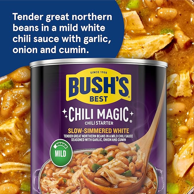 BUSH'S BEST 15.8 oz Canned Slow-Simmered White Chili Magic Starter, Source of Plant Based Protein