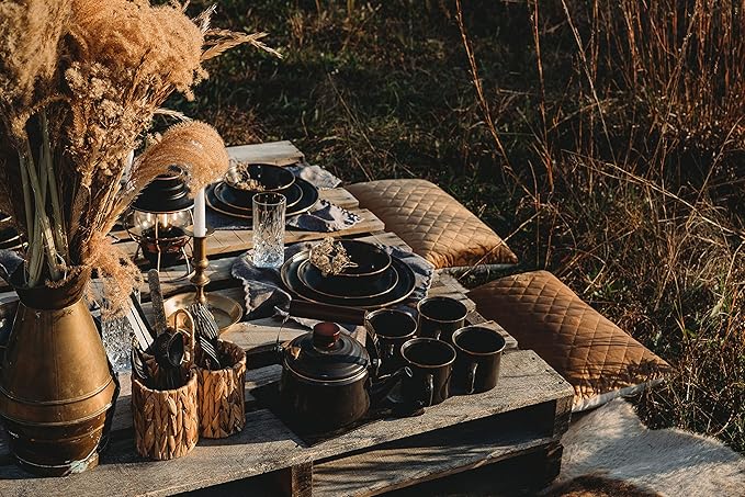 Barebones Enamel Cup Set- Enamel Coffee Mugs Set of 2 16-oz - Stainless Steel Rim Camping Mug for