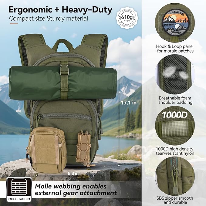 MARCHWAY Tactical Molle Hydration Pack with 2.5L TPU Water Bladder, Low-Profile Organized Military